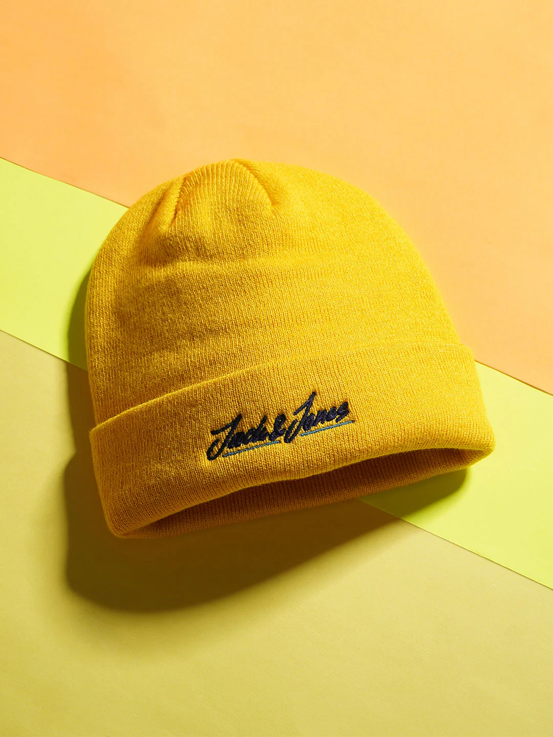 Yellow Logo Print Beanie