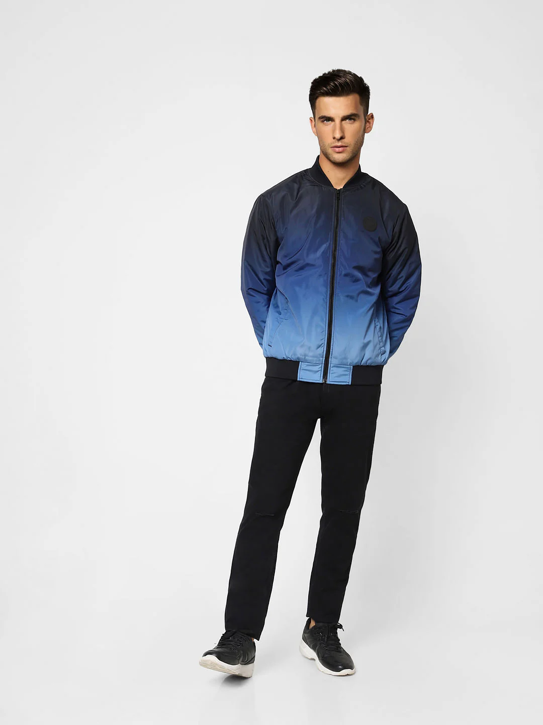 Blue Ombre Zip-Up Casual Jacket - Image 6