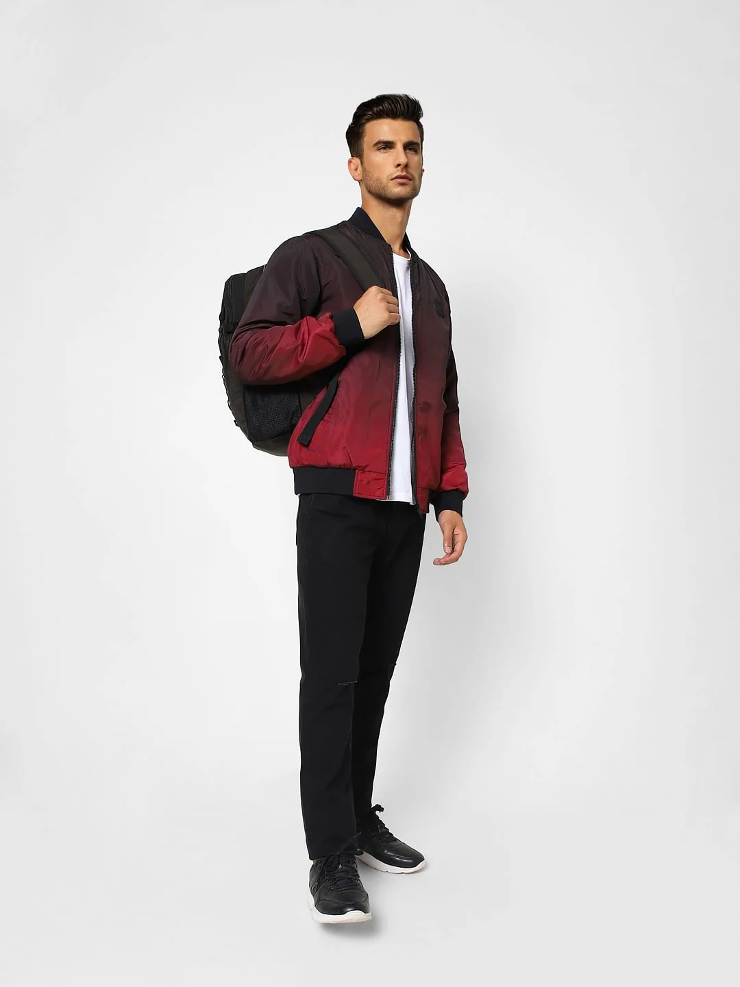 Red Ombre Zip-Up Casual Jacket