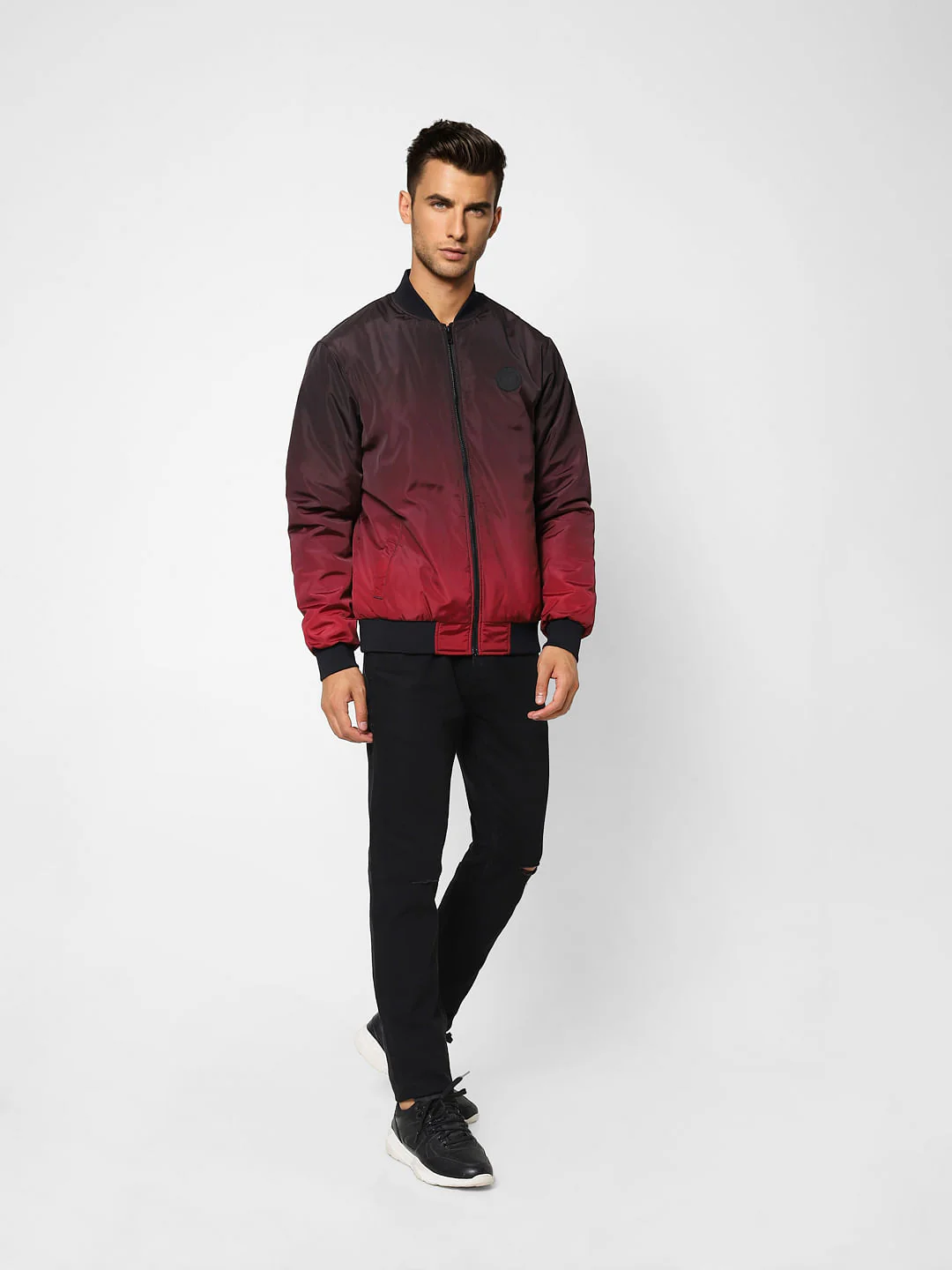 Red Ombre Zip-Up Casual Jacket - Image 6