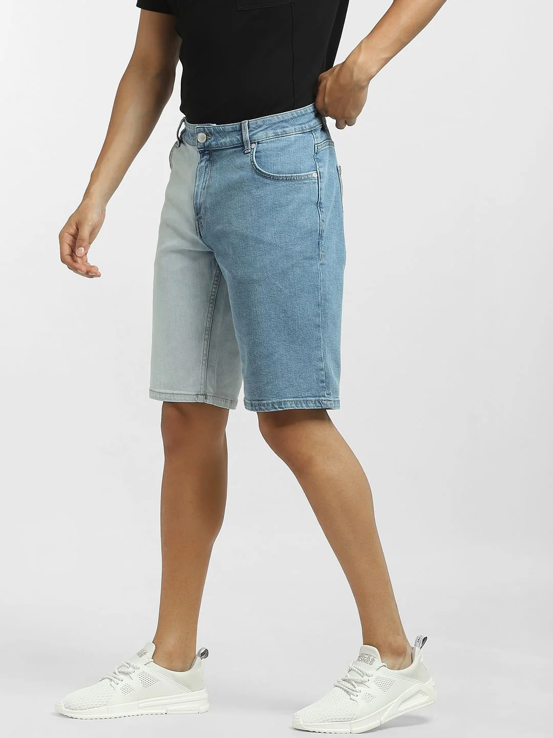Blue Low Rise Colourblocked Denim Shorts - Image 3