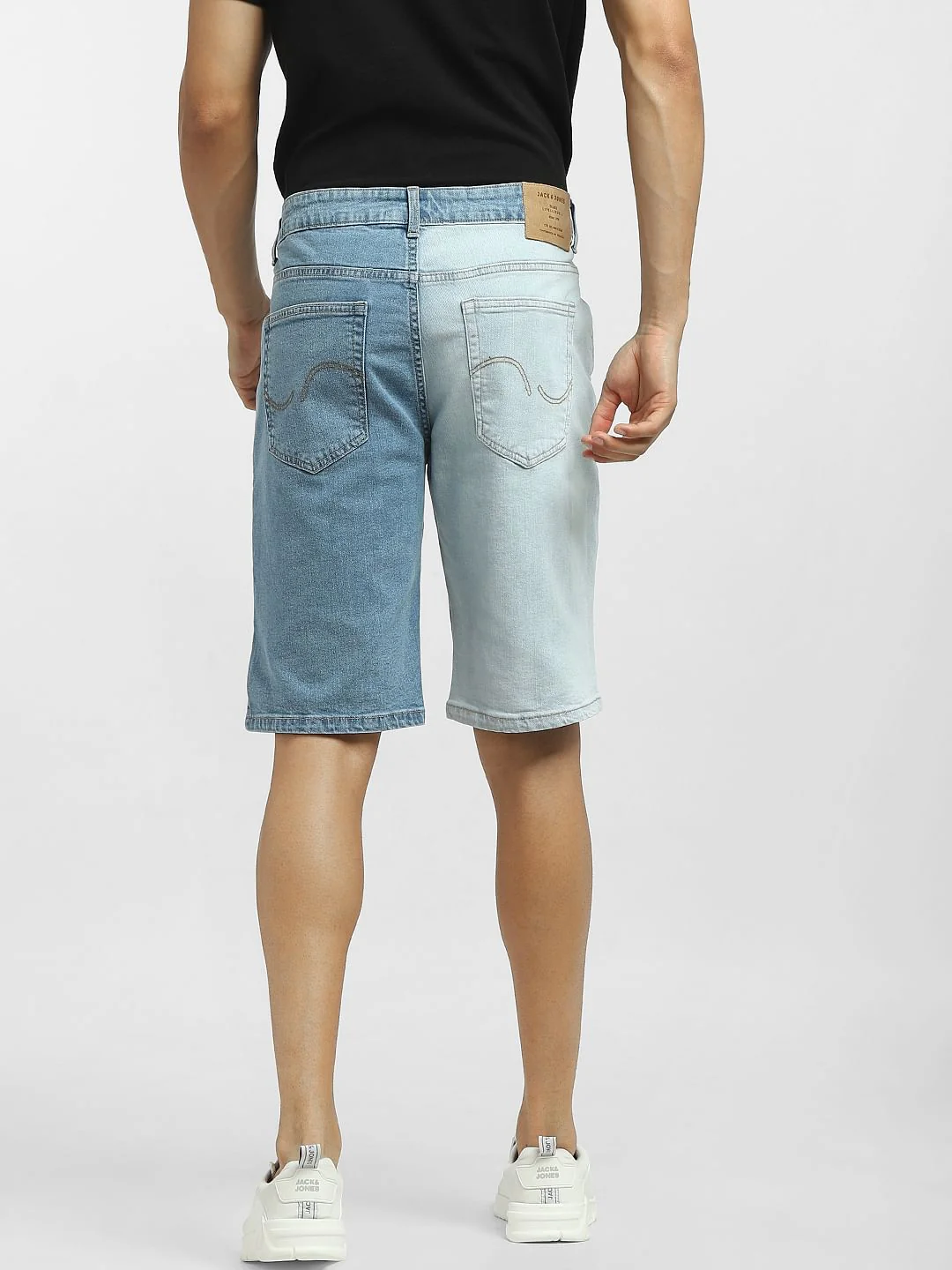 Blue Low Rise Colourblocked Denim Shorts - Image 4
