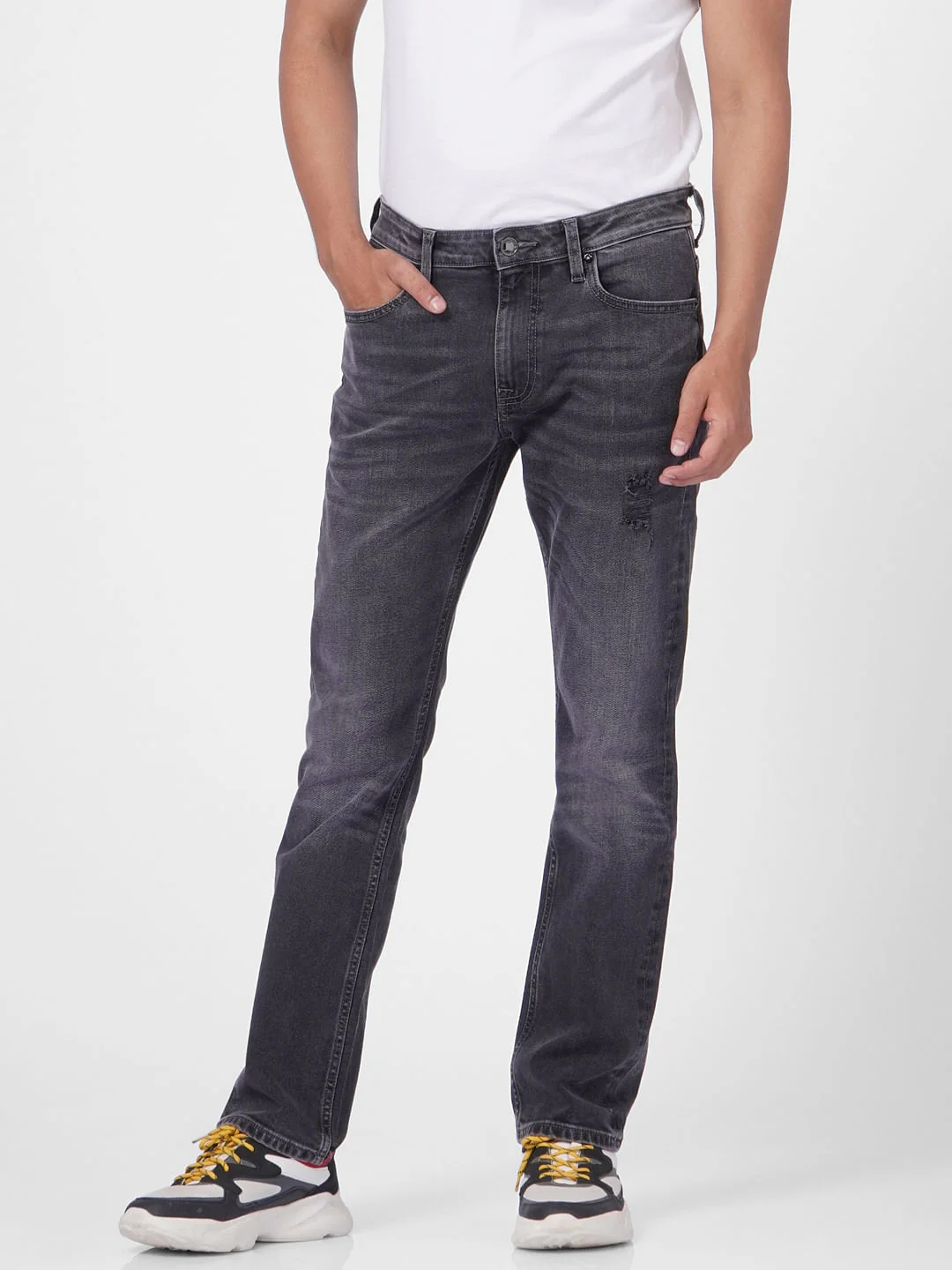 Black Mid Rise Distressed Clark Regular Fit Jeans - Image 2