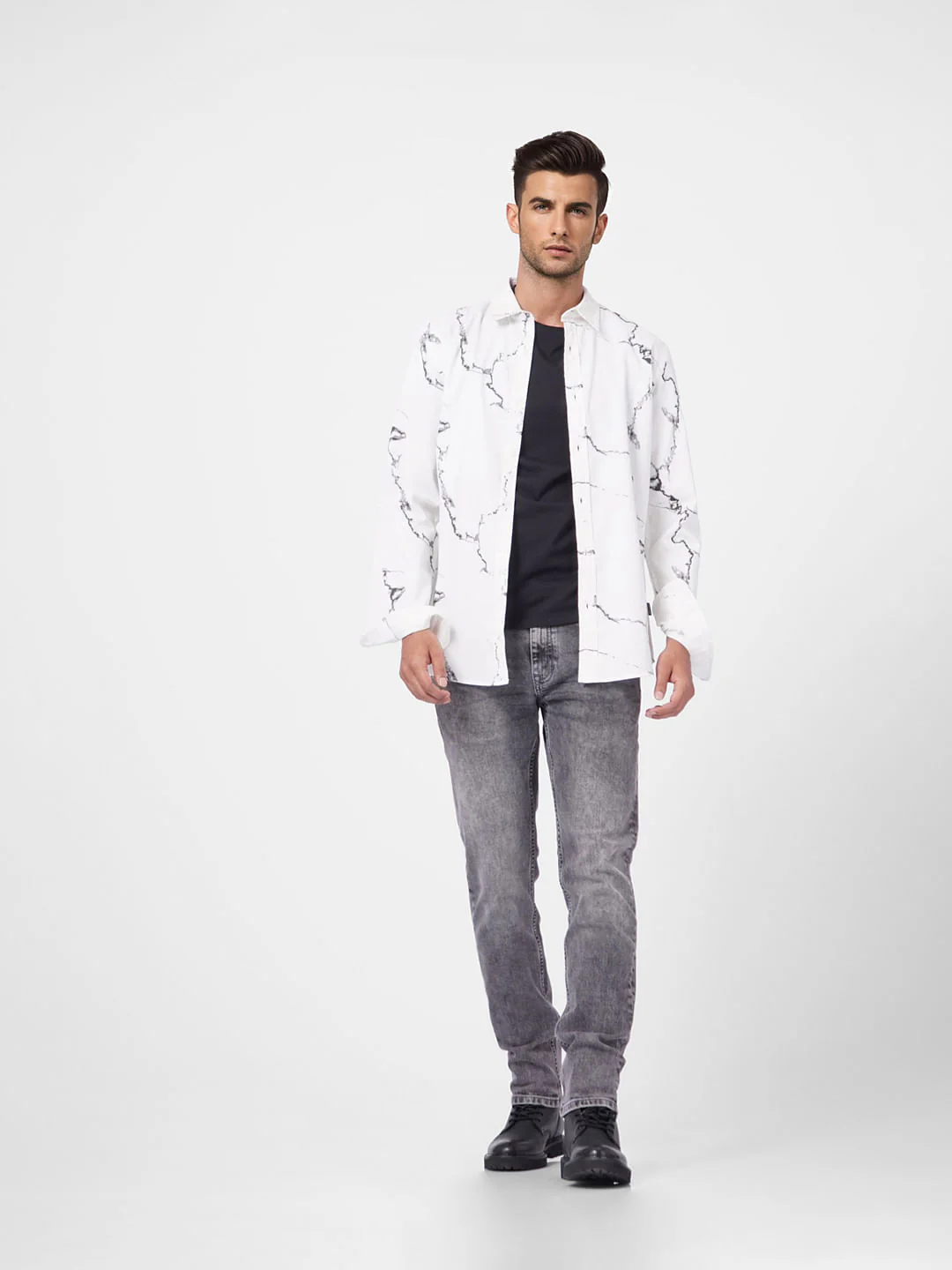 Grey Low Rise Washed Tim Anti Fit Jeans