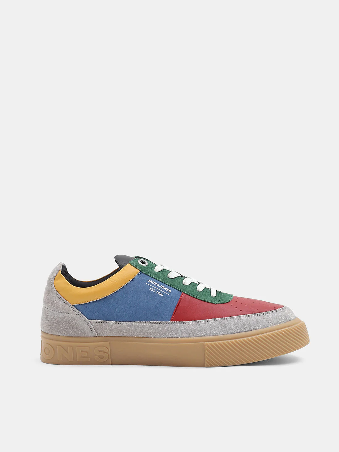 Red Colourblocked Leather Sneakers