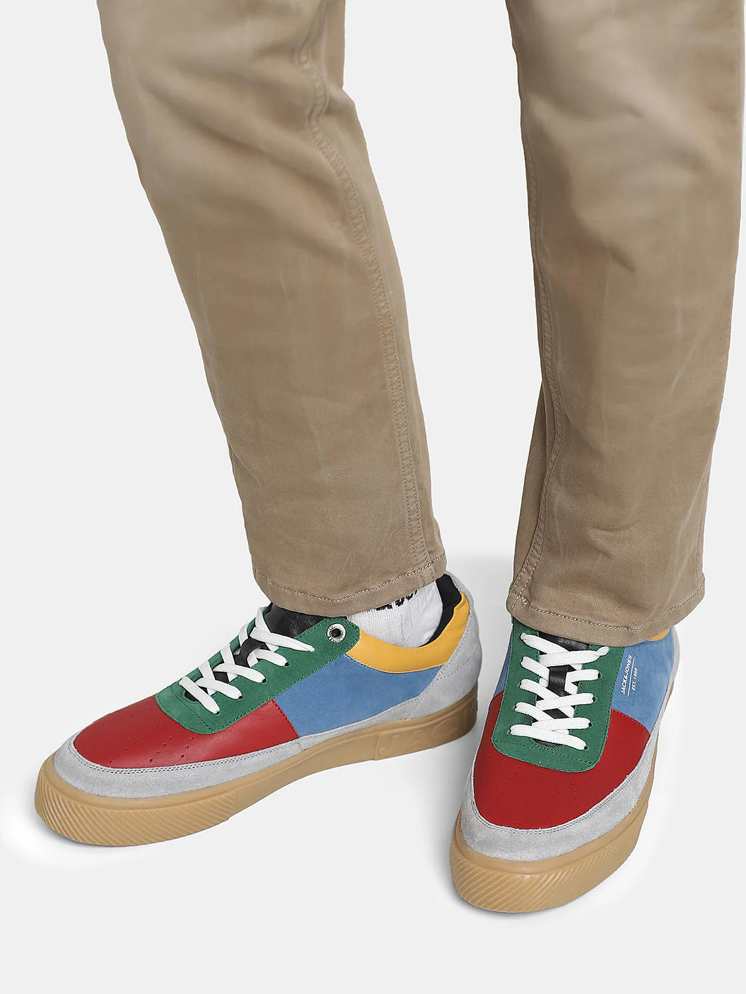Red Colourblocked Leather Sneakers - Image 8