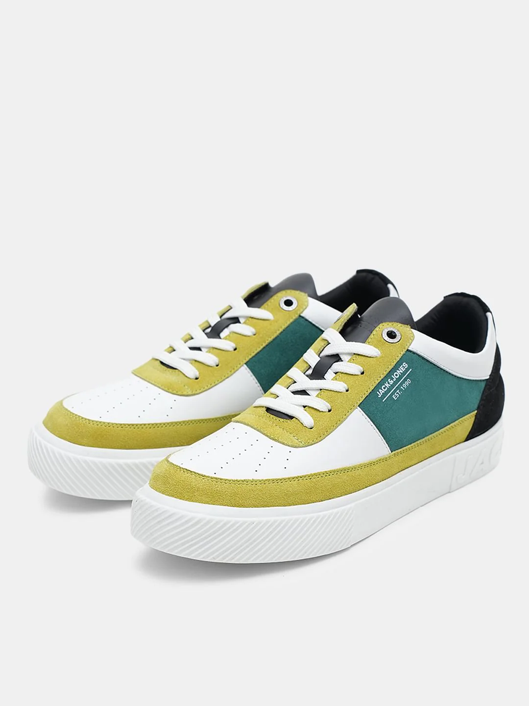 White Colourblocked Leather Sneakers - Image 6