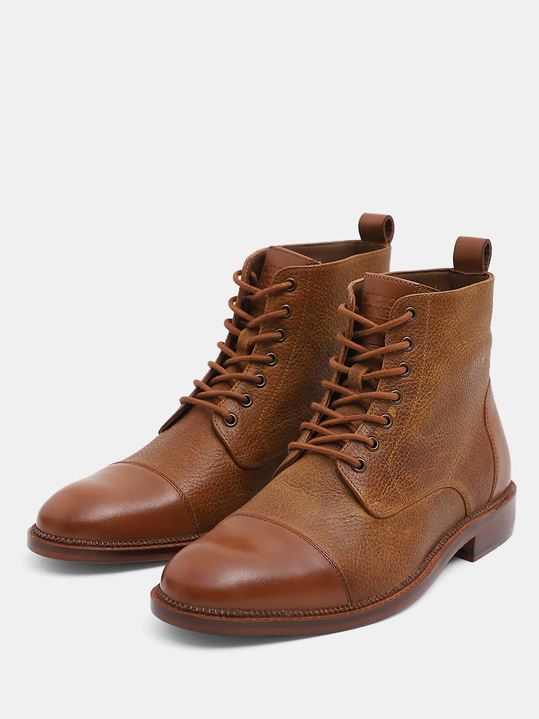Tan Textured Leather Boots - Image 5