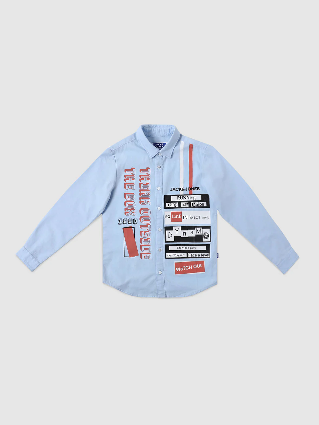 Boys Light Blue Graphic Print Full Sleeves Shirt