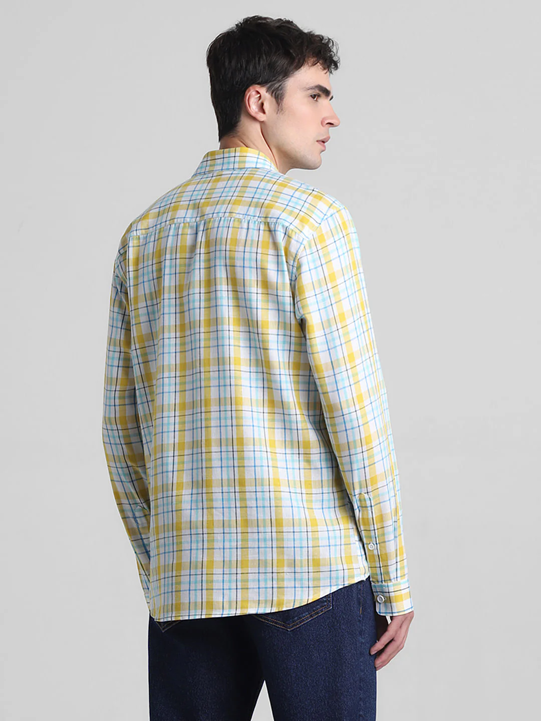 Yellow & Blue Check Full Sleeves Shirt - Image 4