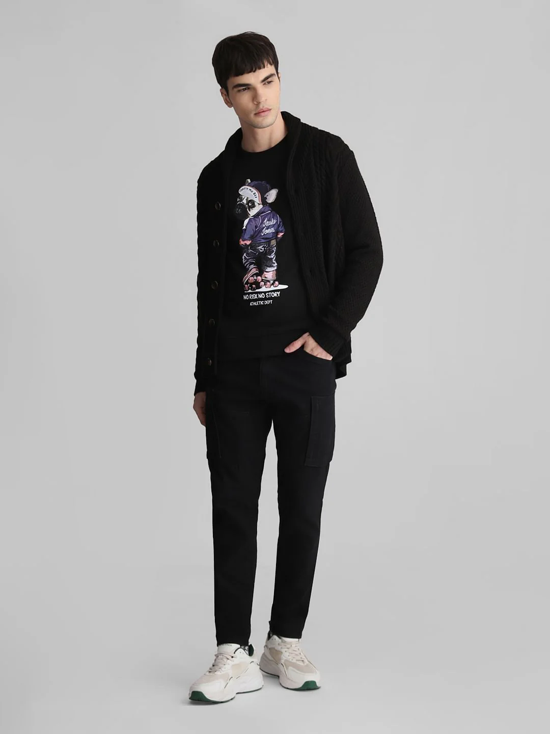 Black Knit Shawl Neck Cardigan - Image 6