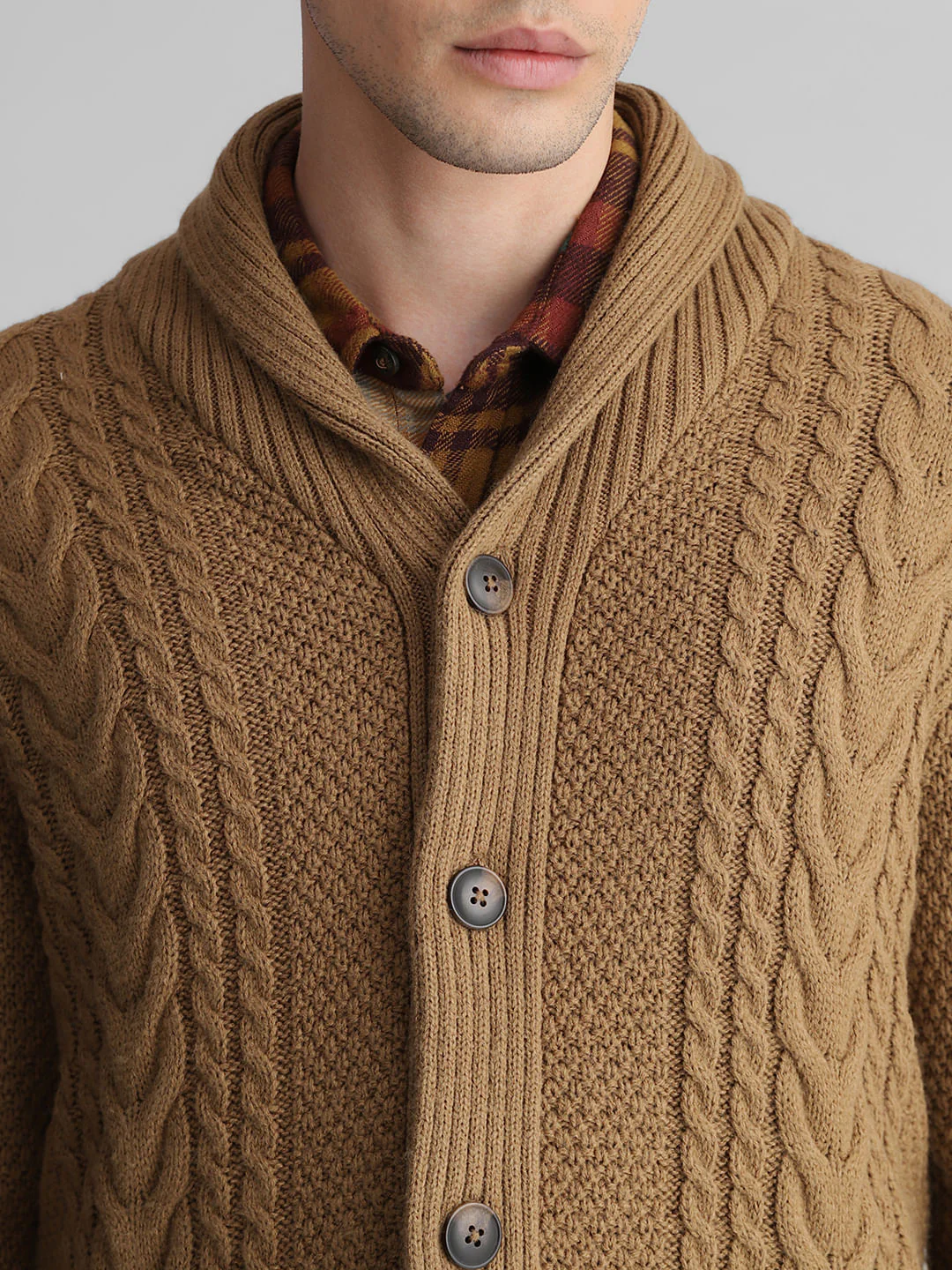 Brown Knit Shawl Neck Cardigan - Image 5
