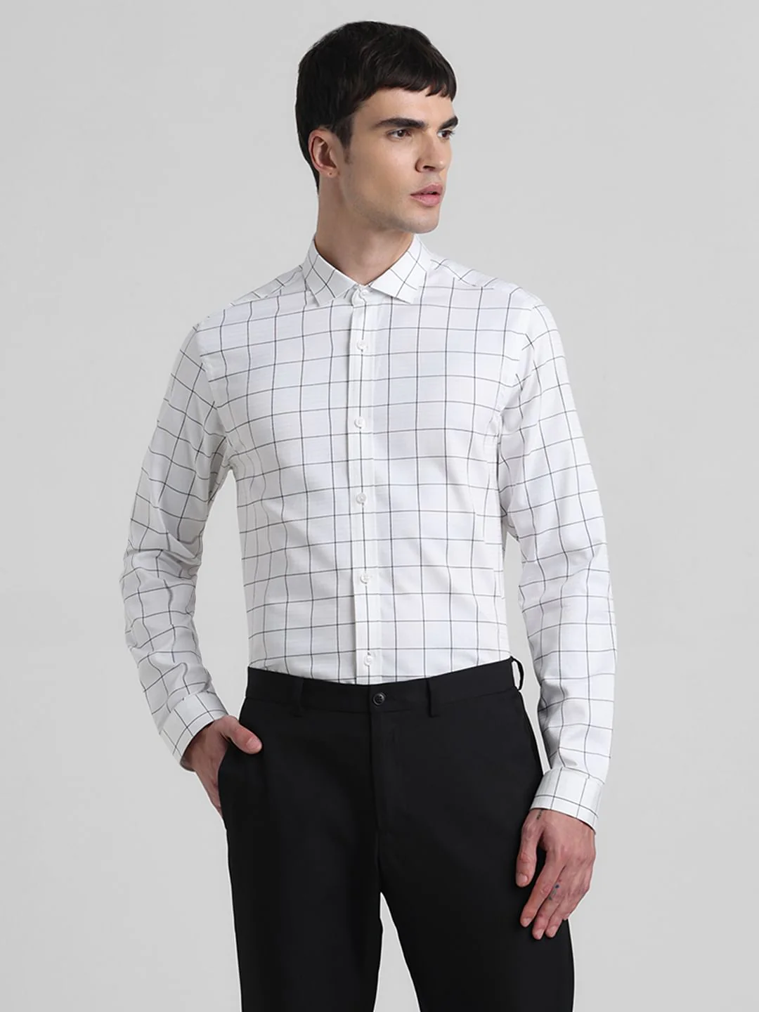 White Dobby Check Full Sleeves Shirt - Image 2