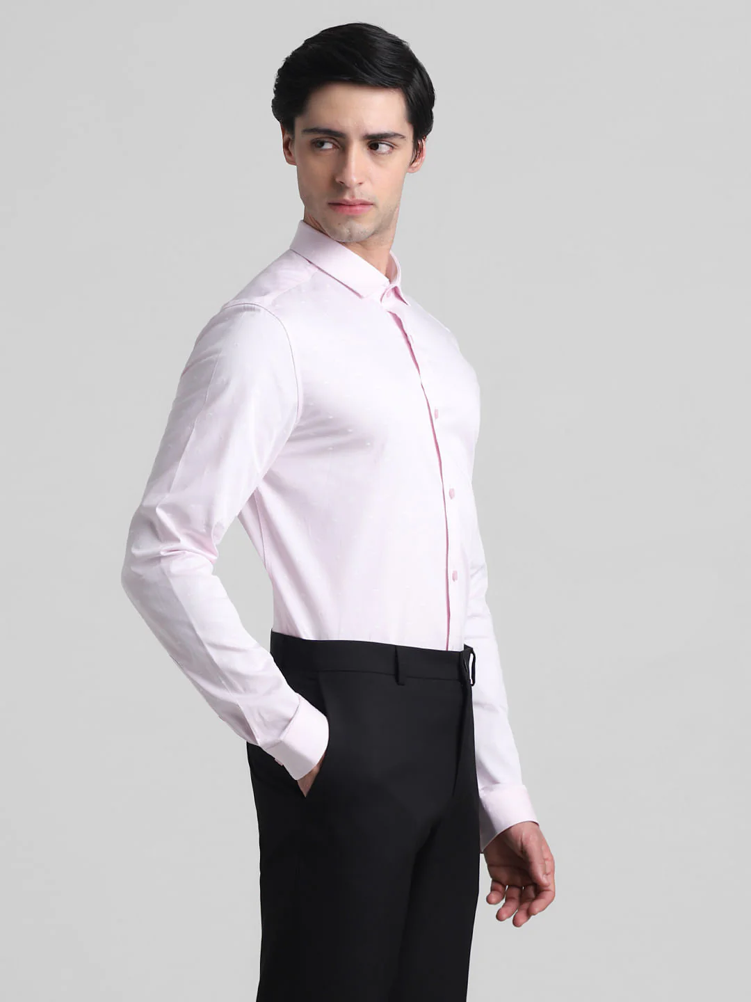 Light Pink Dobby Full Sleeves Shirt - Image 3