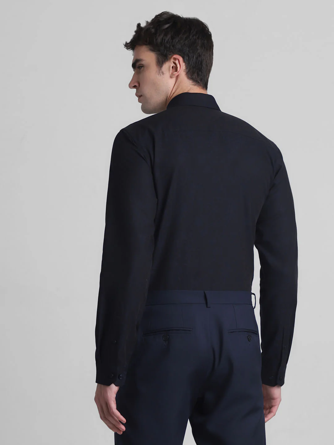 Navy Blue Dobby Full Sleeves Shirt - Image 4