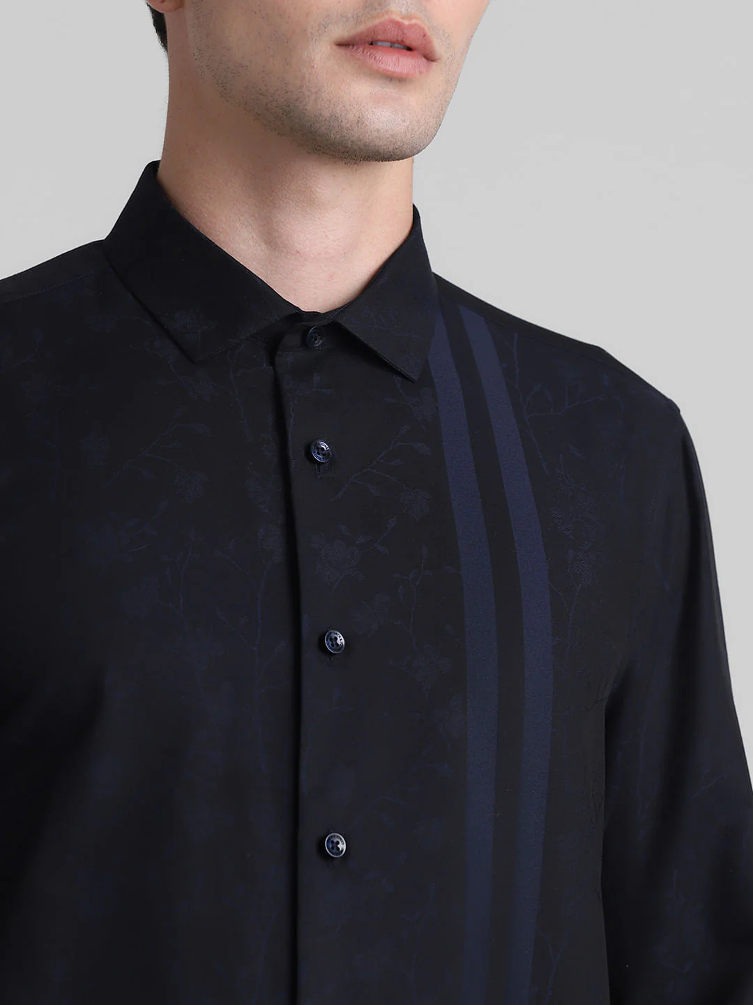 Navy Blue Dobby Full Sleeves Shirt - Image 5