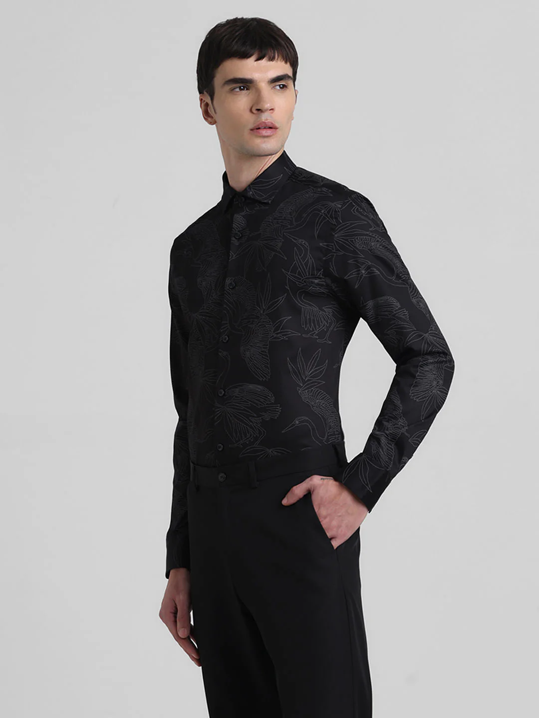 Black Abstract Print Full Sleeves Shirt - Image 3