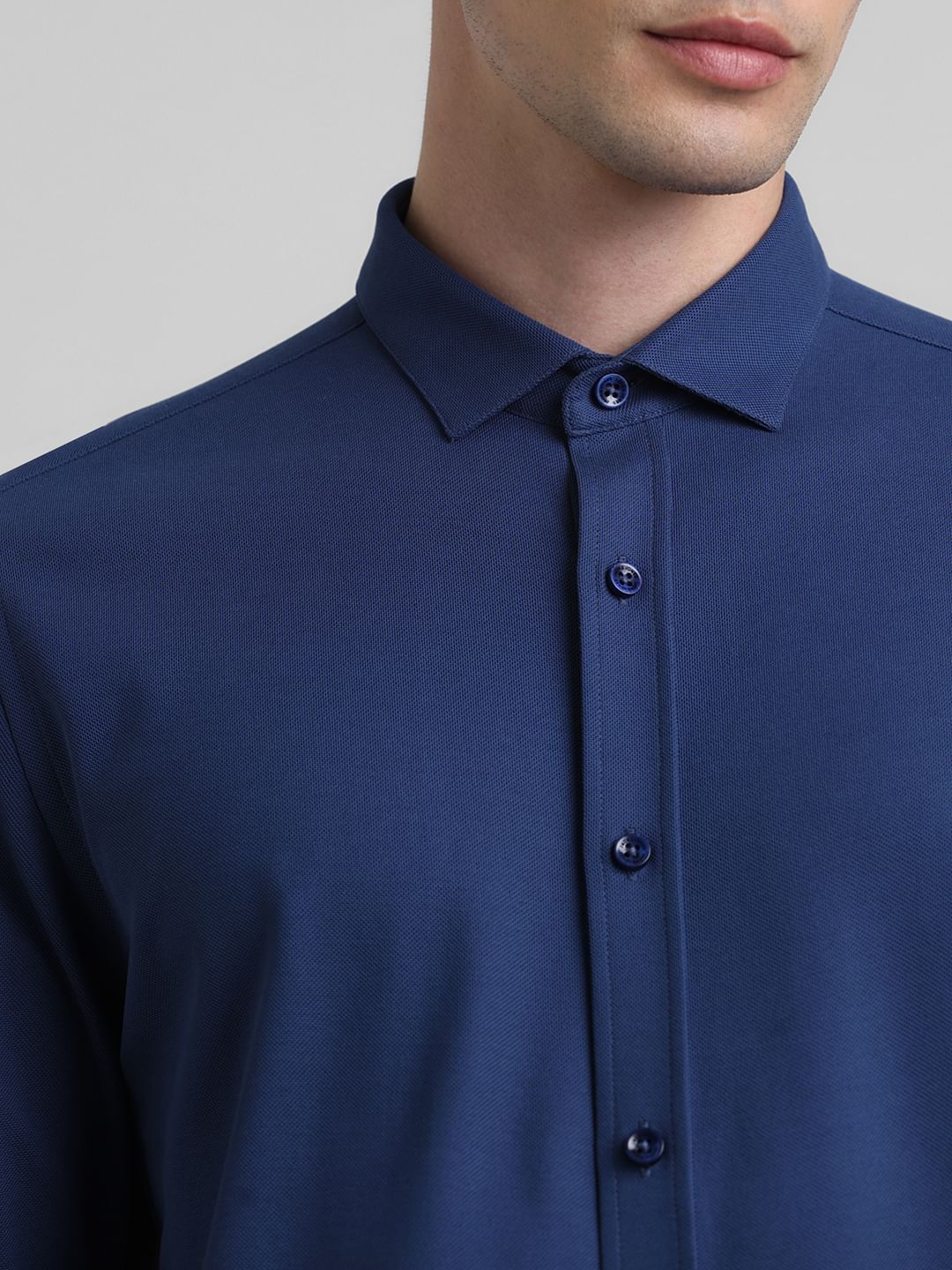 Dark Blue Knitted Full Sleeves Shirt - Image 5