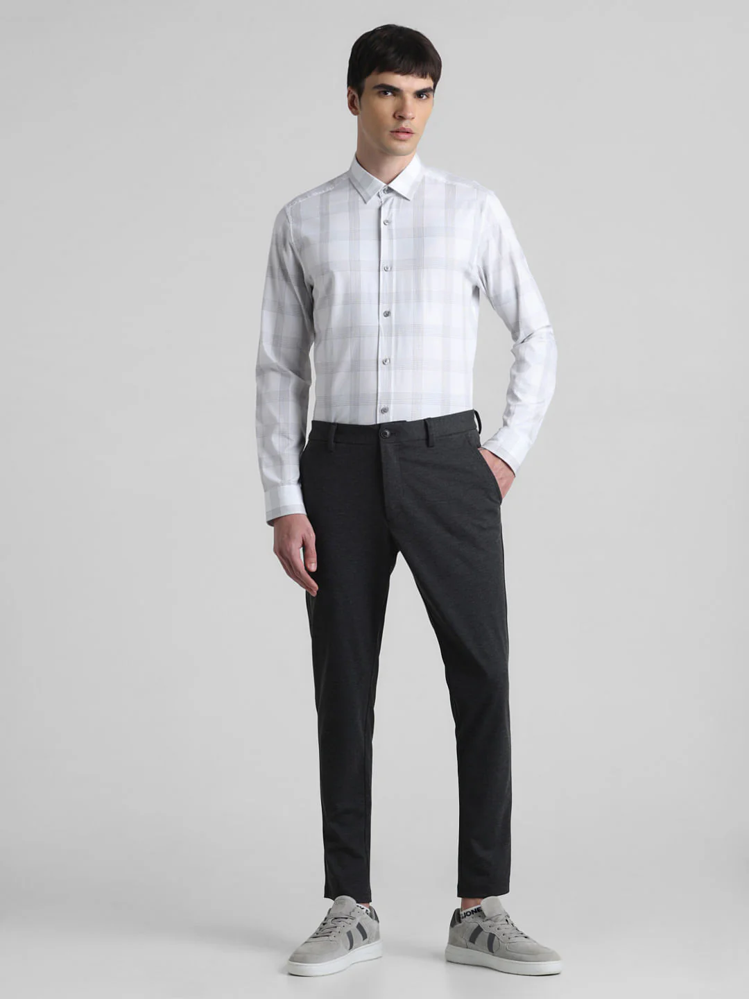 White Dobby Check Print Shirt - Image 6