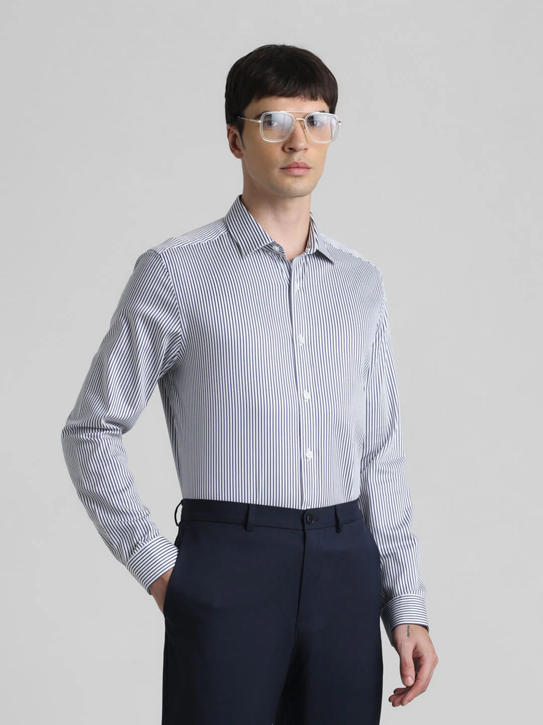 Blue Pinstriped Full Sleeves Shirt