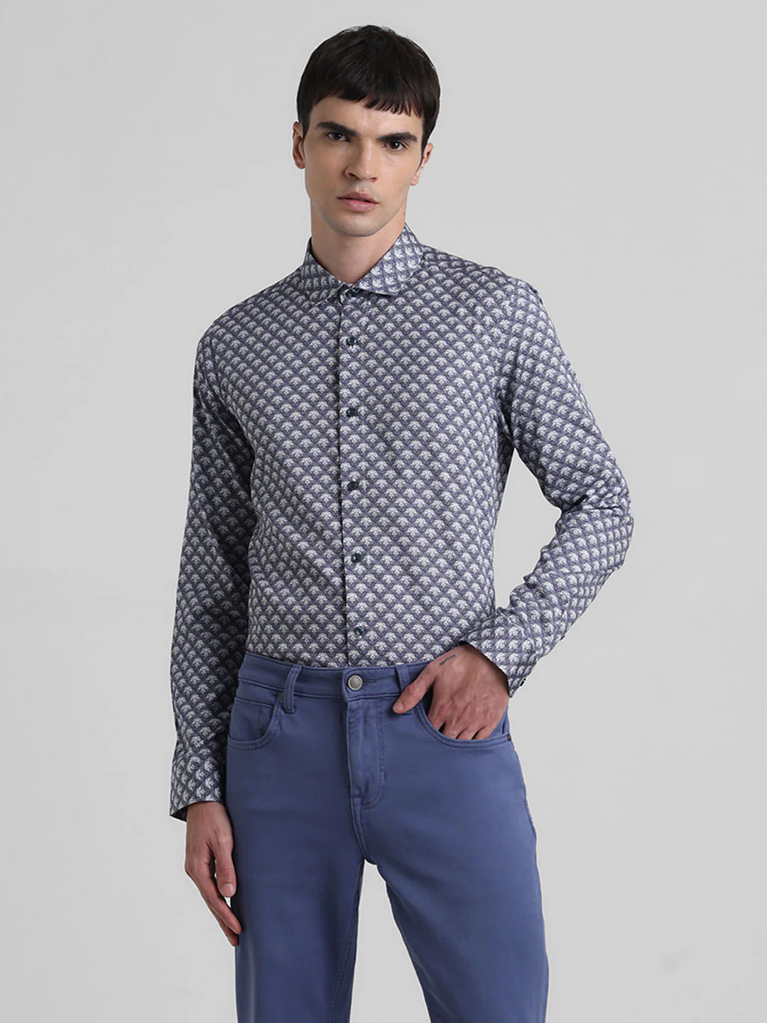 Blue Printed Full Sleeves Shirt - Image 2