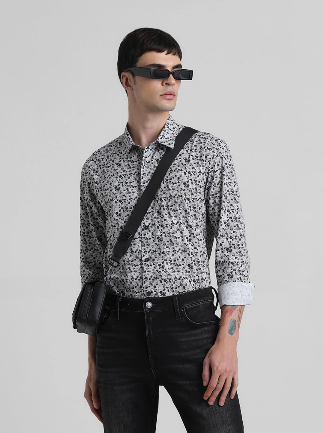 Black Floral Full Sleeves Shirt