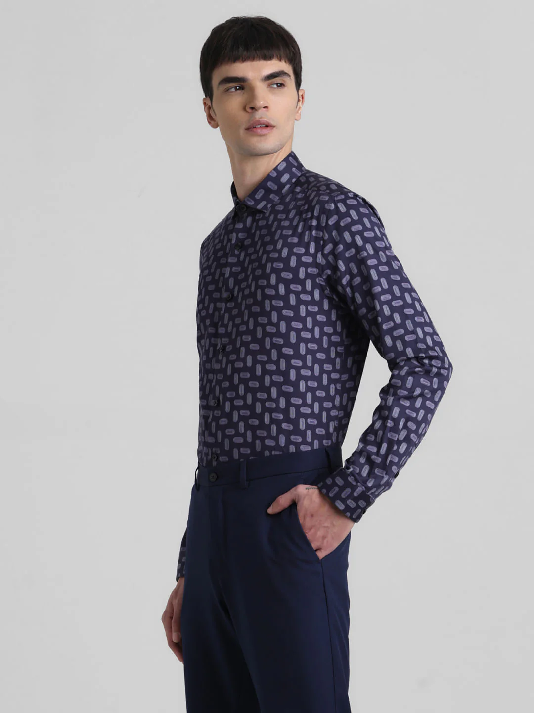 Dark Navy Abstract Print Shirt - Image 3