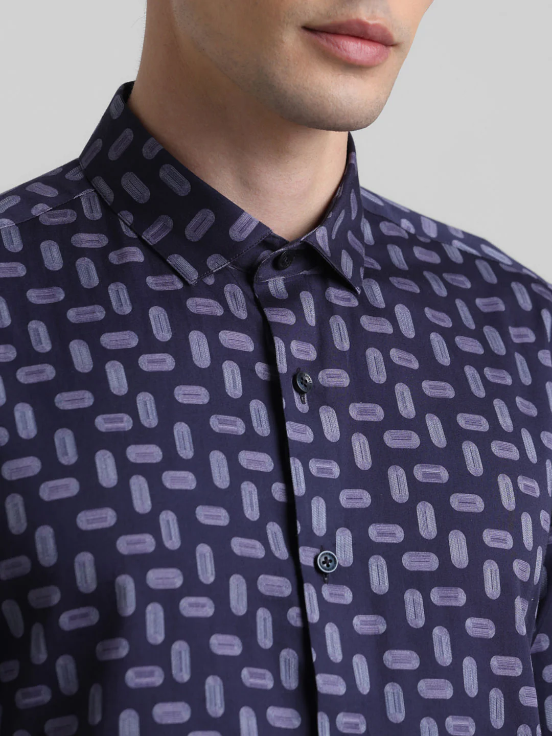 Dark Navy Abstract Print Shirt - Image 5