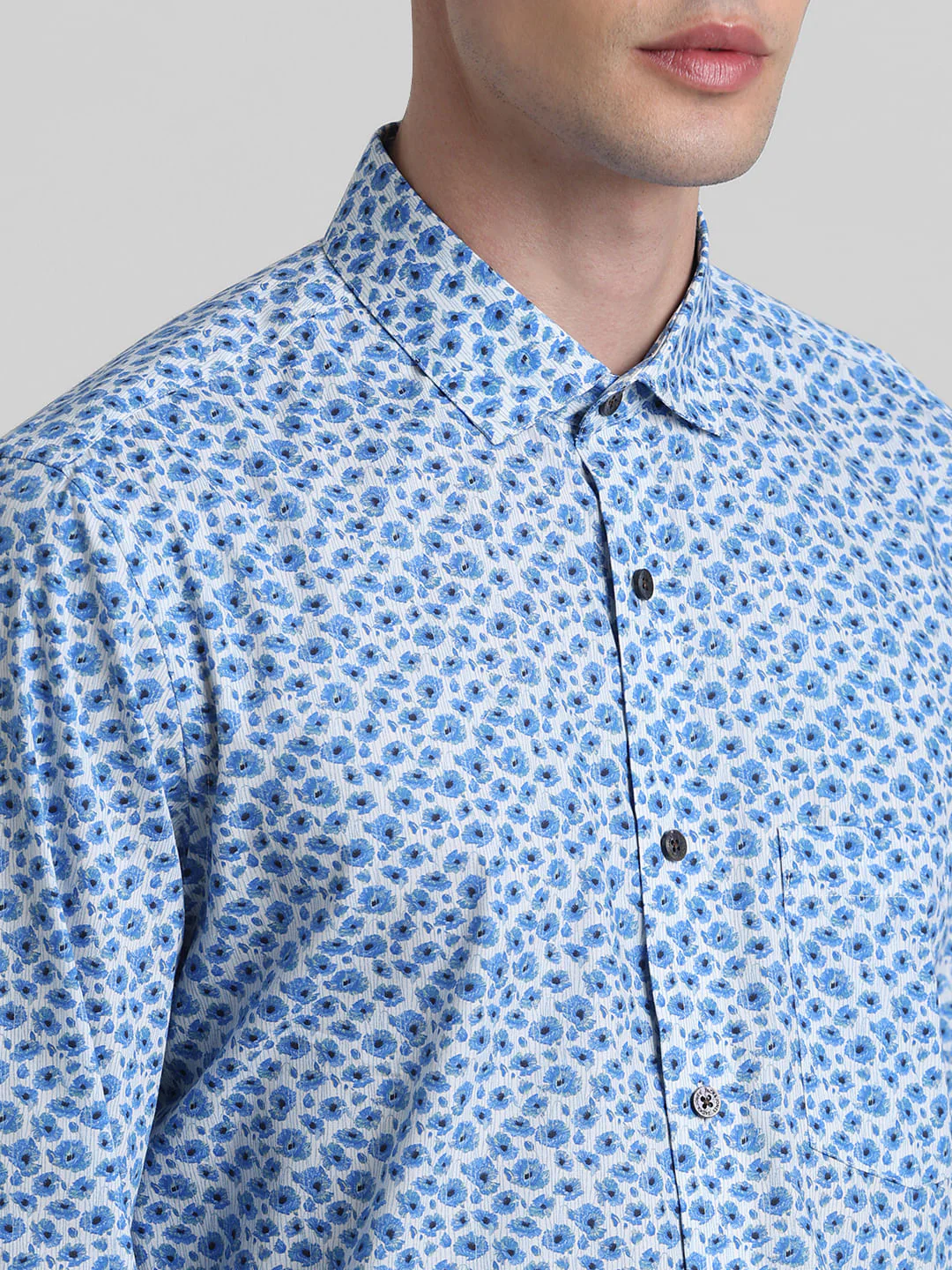 Blue Floral Print Full Sleeves Shirt - Image 5