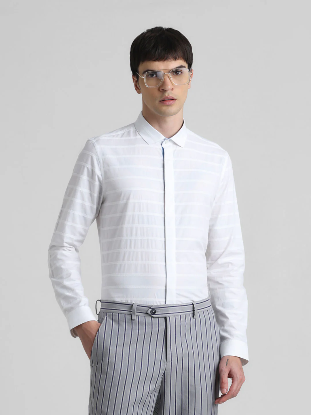 White Dobby Full Sleeves Shirt