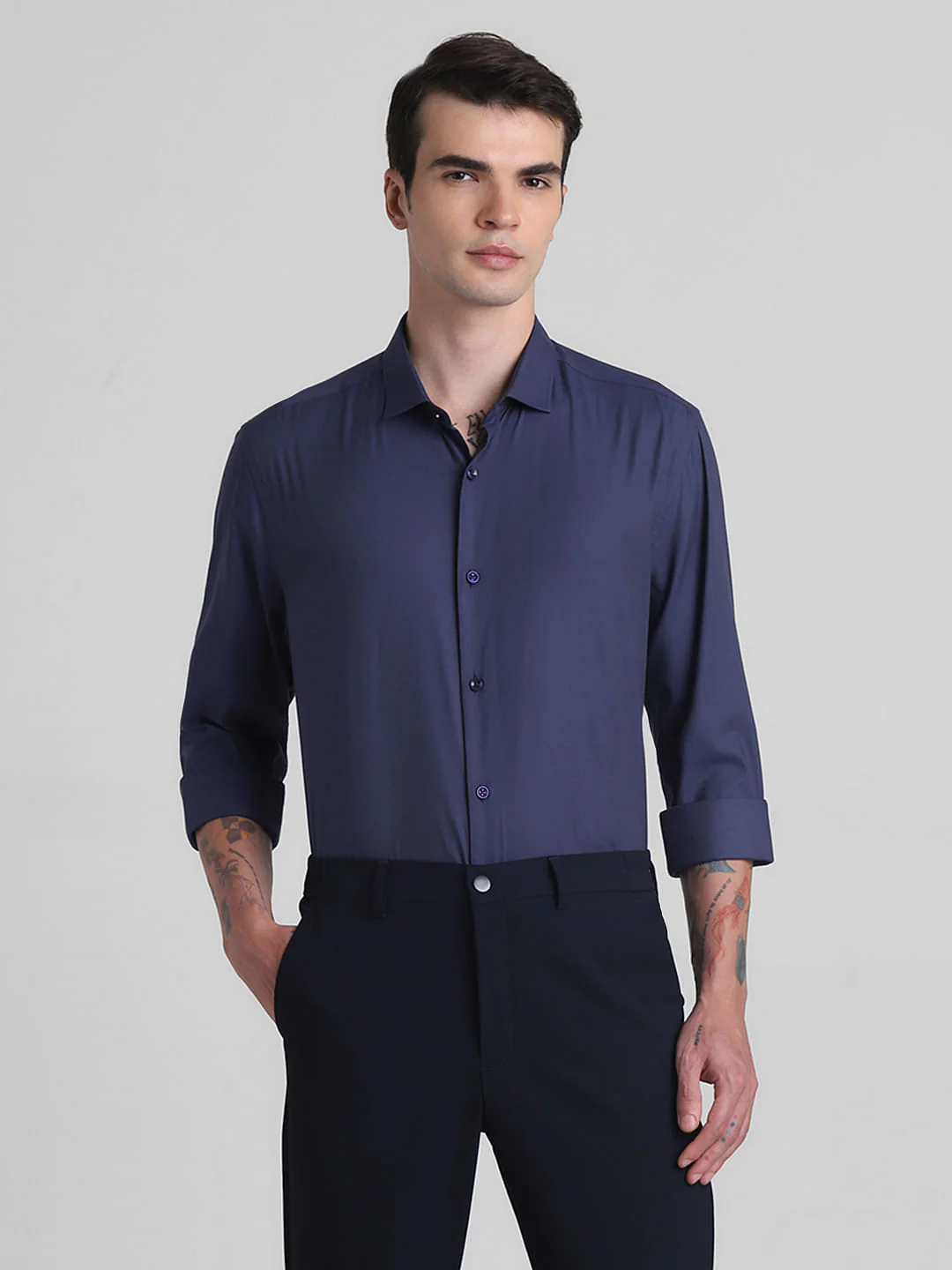 Dark Blue Cotton Full Sleeves Shirt - Image 2