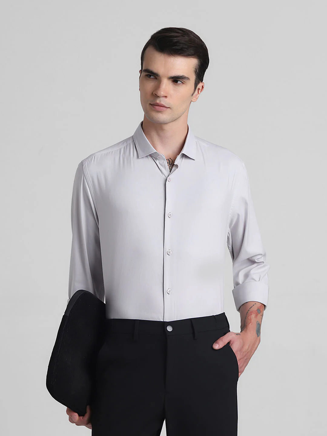 Light Grey Cotton Full Sleeves Shirt