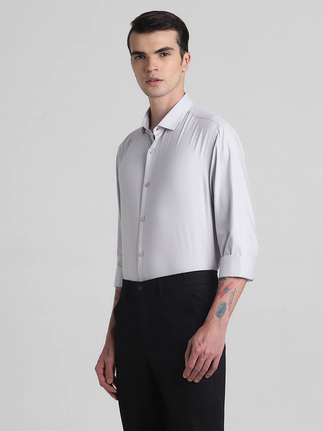 Light Grey Cotton Full Sleeves Shirt - Image 3