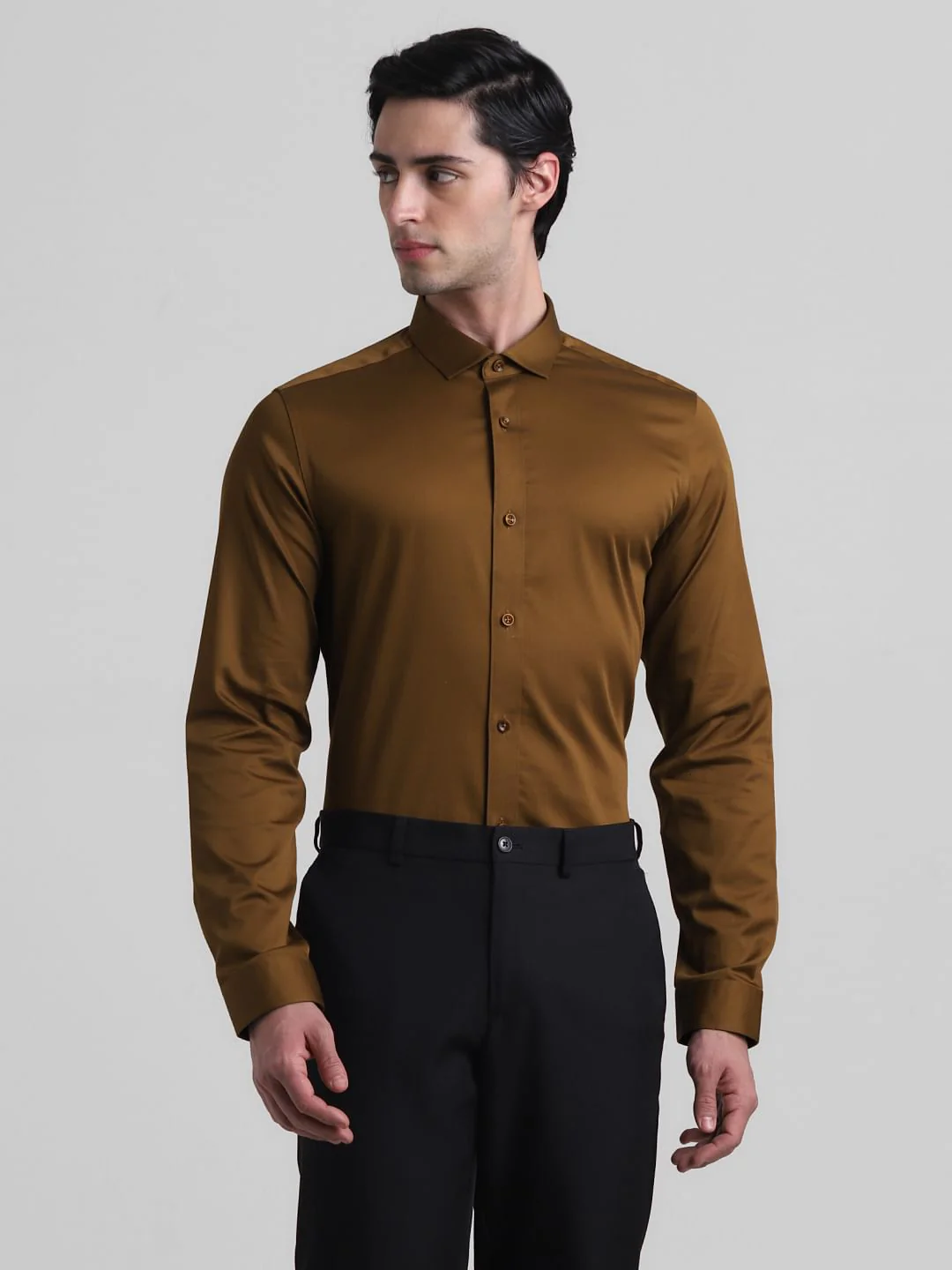 Brown Satin Weave Full Sleeves Shirt - Image 2