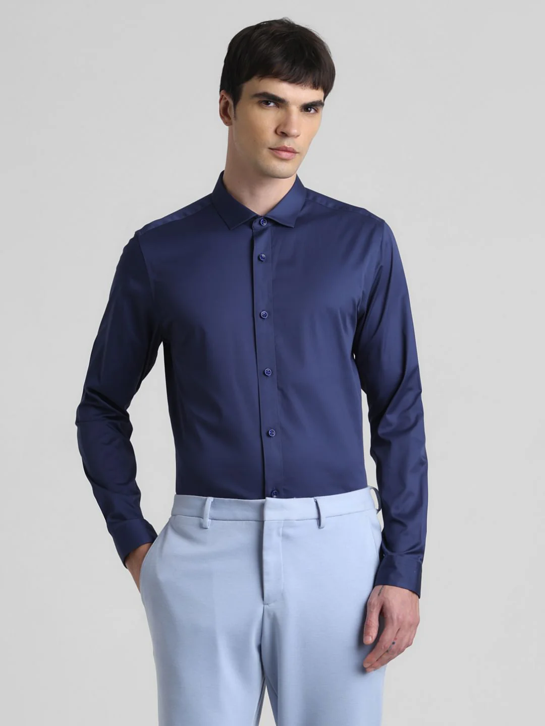 Blue Satin Weave Full Sleeves Shirt - Image 2