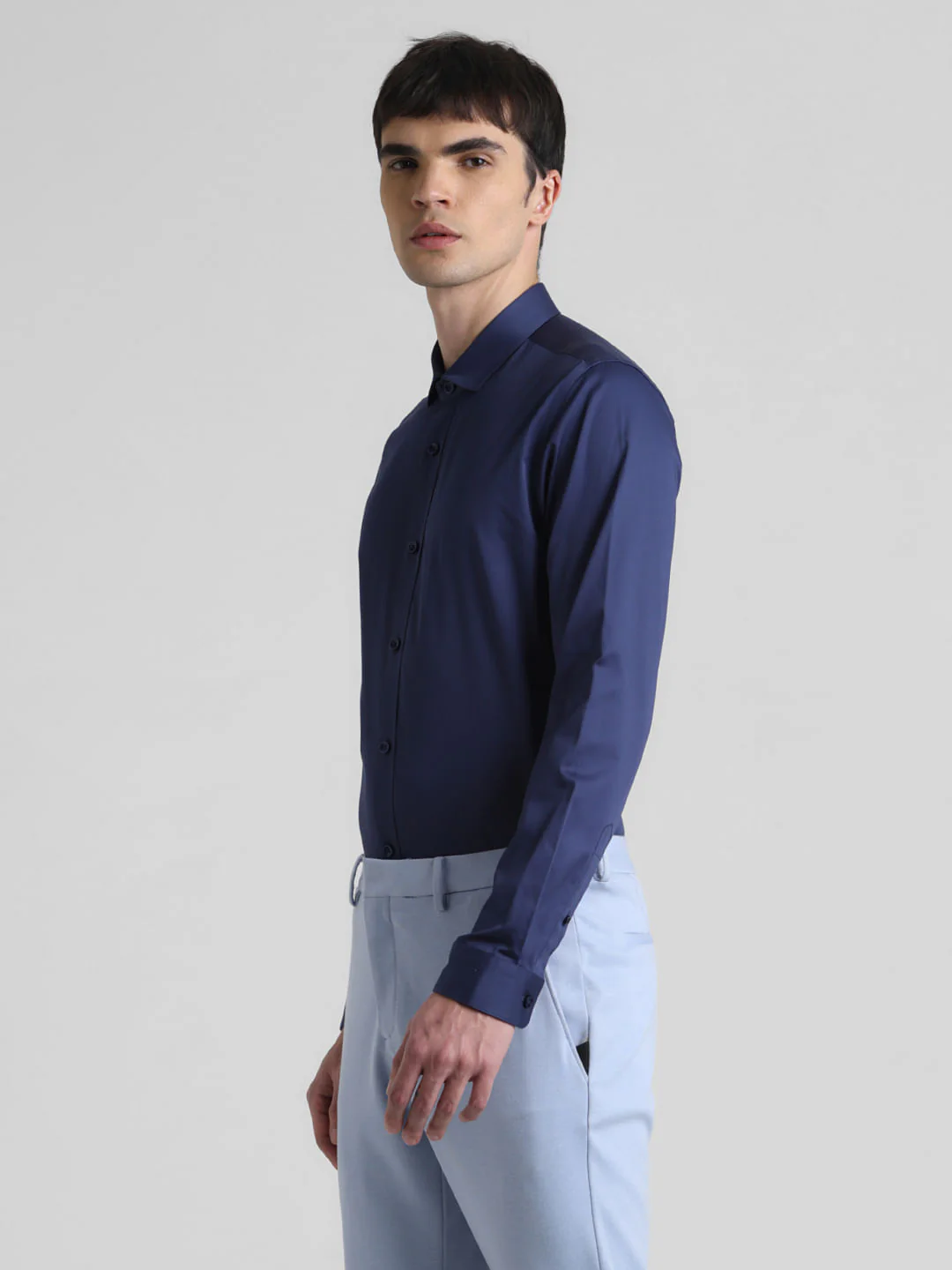 Blue Satin Weave Full Sleeves Shirt - Image 3