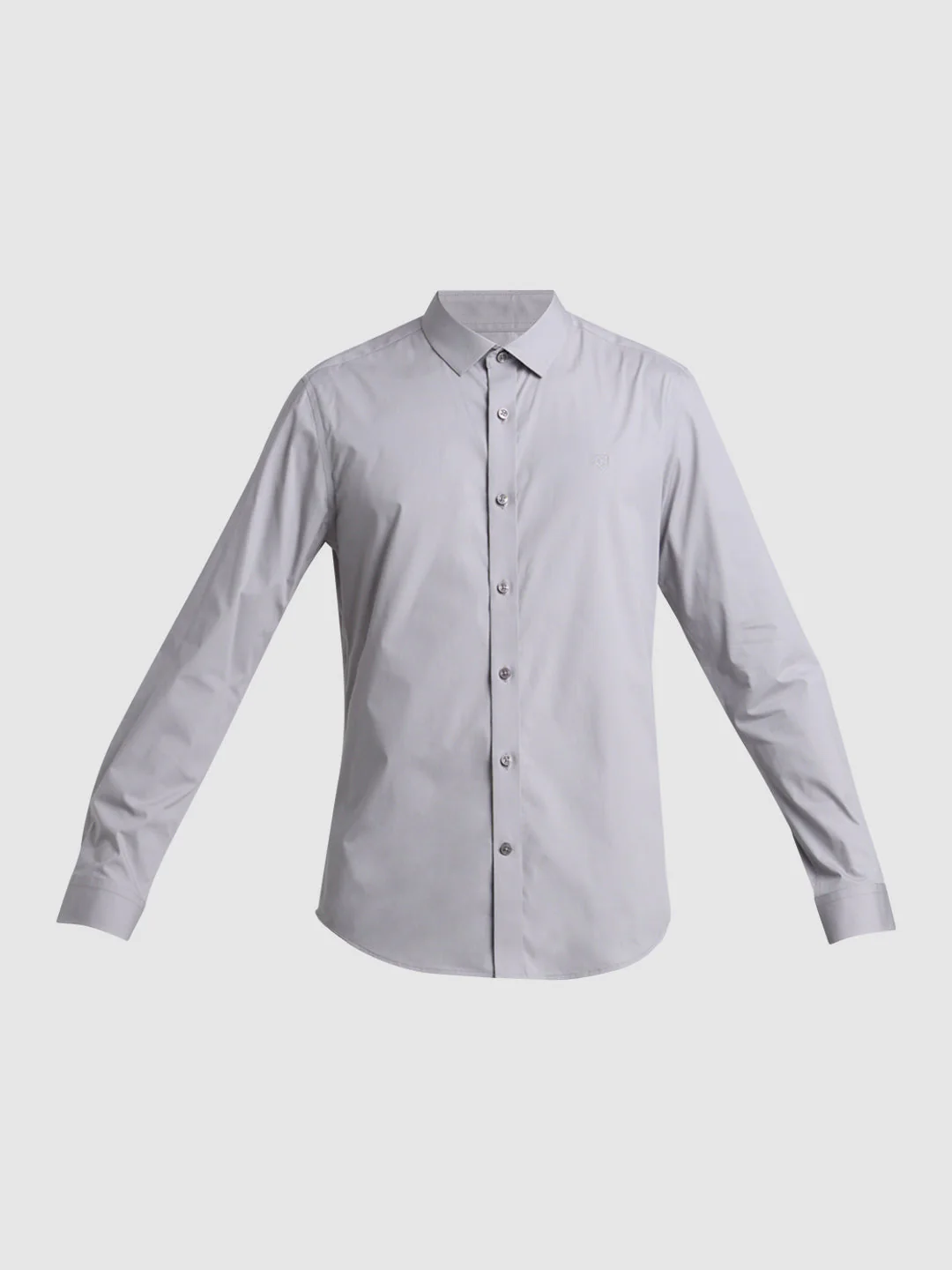 Men's Grey Solid Slim Fit Poplin Shirt With Cutaway Collar - Image 7