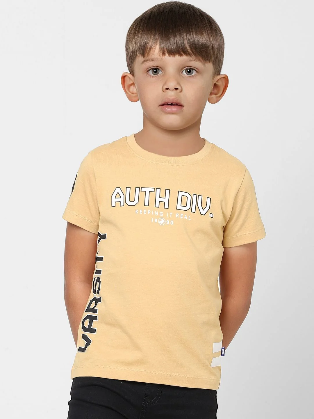 Boys Beige Varsity Print Crew Neck T-shirt - Image 2
