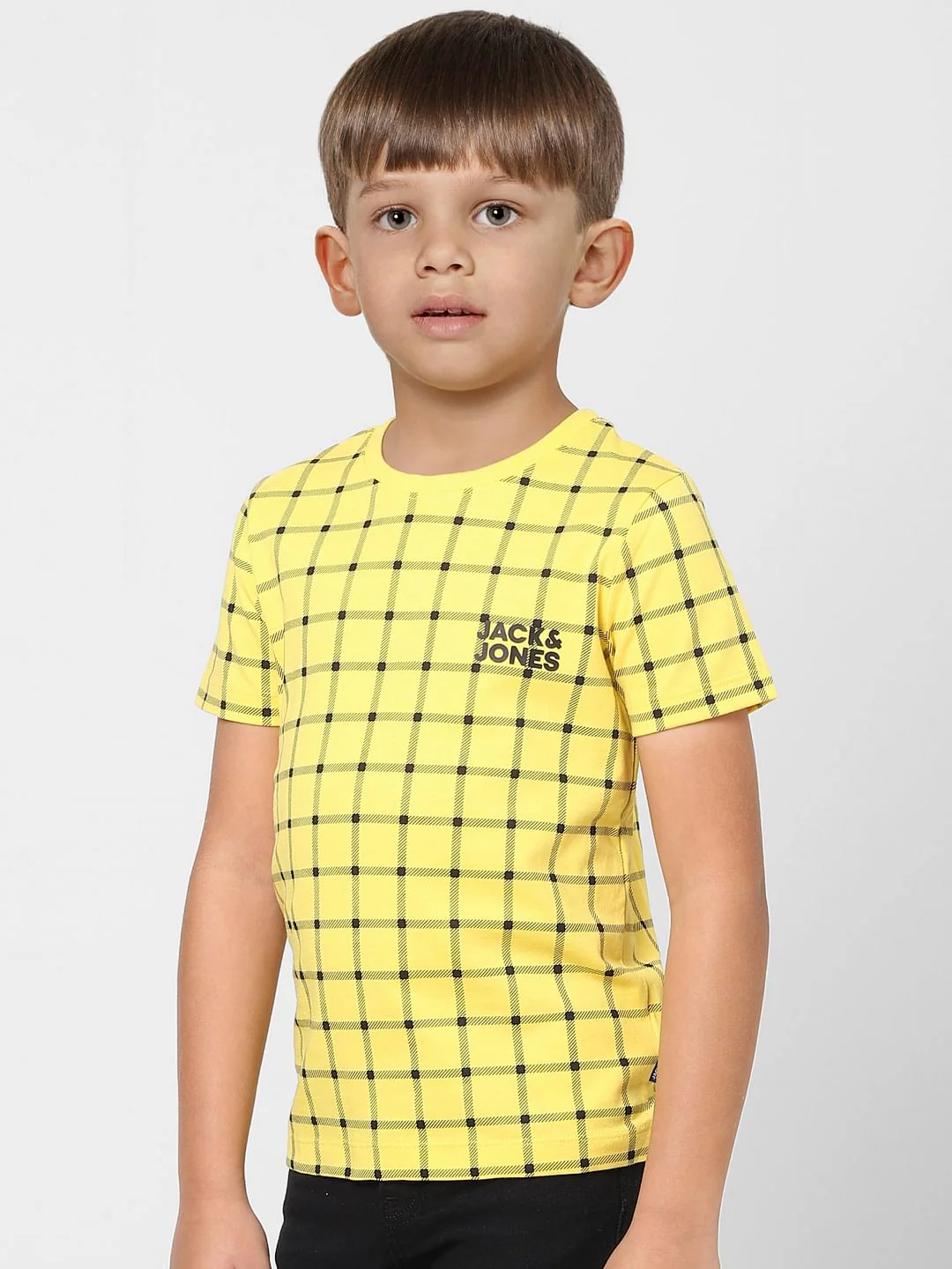 Boys Yellow Check Crew Neck T-shirt - Image 3