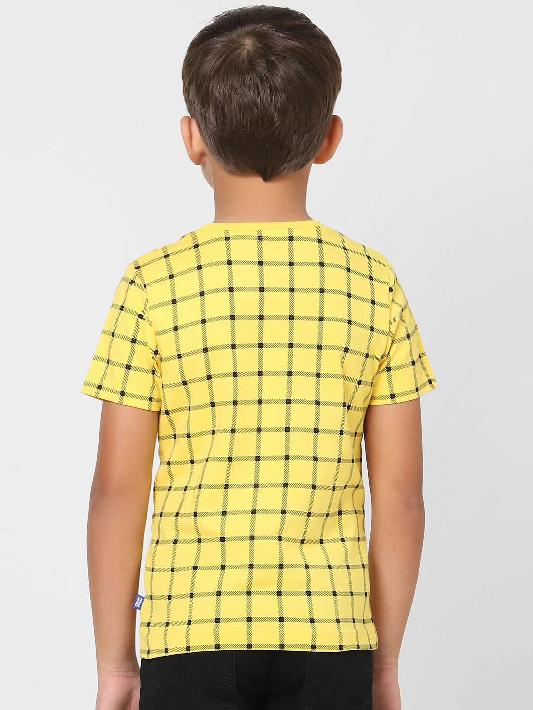 Boys Yellow Check Crew Neck T-shirt - Image 4
