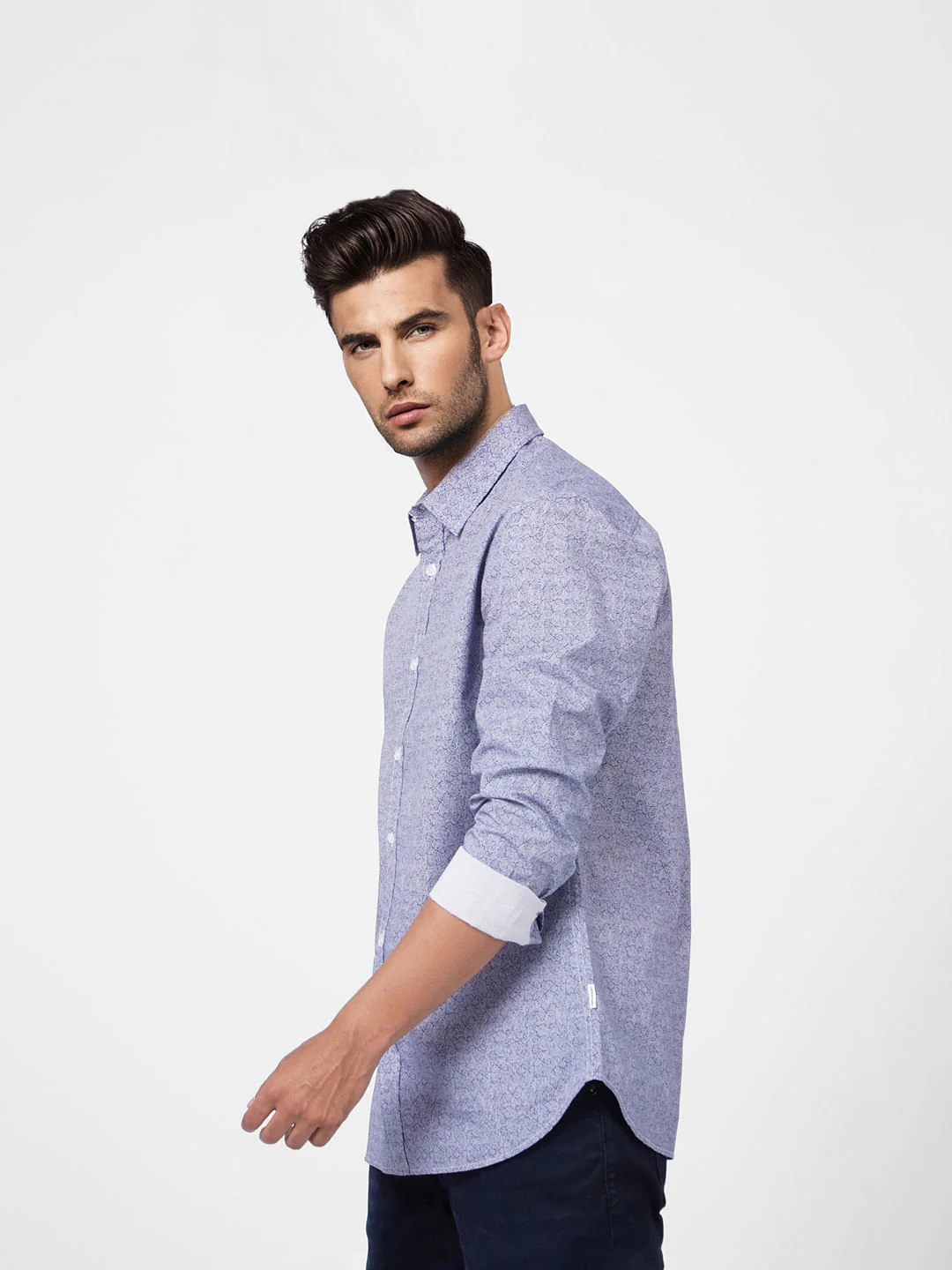 Blue Printed Full Sleeves Shirt - Image 3