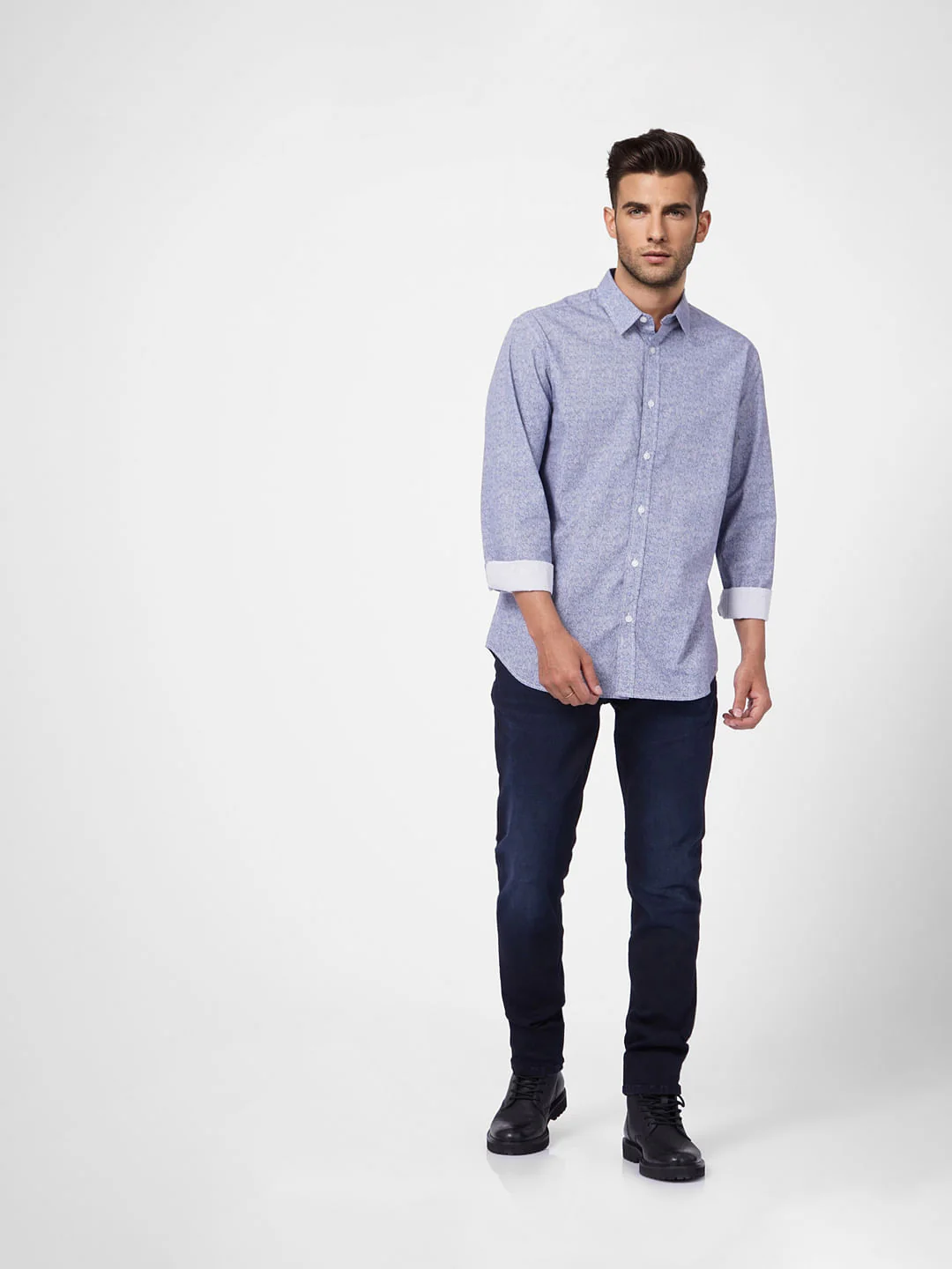 Blue Printed Full Sleeves Shirt - Image 6
