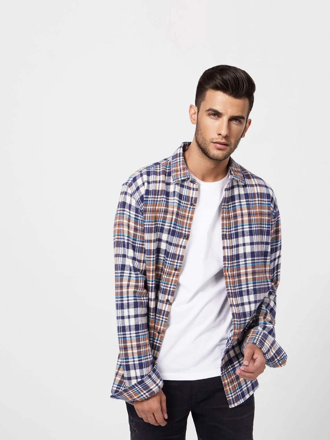 Beige Check Print Full Sleeves Shirt