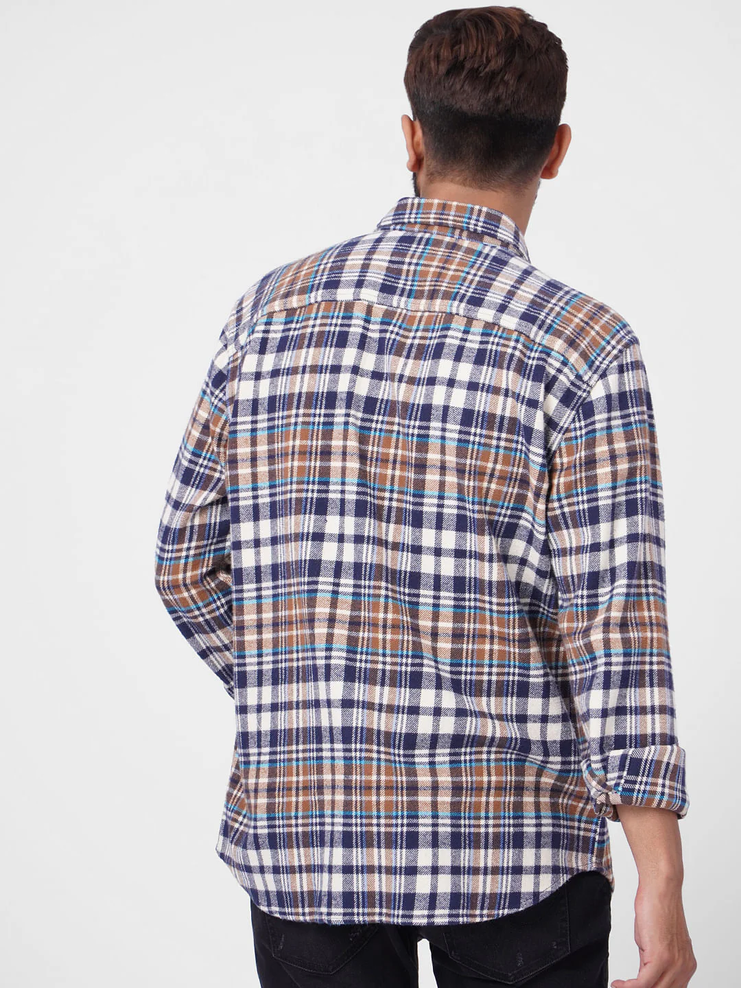 Beige Check Print Full Sleeves Shirt - Image 4
