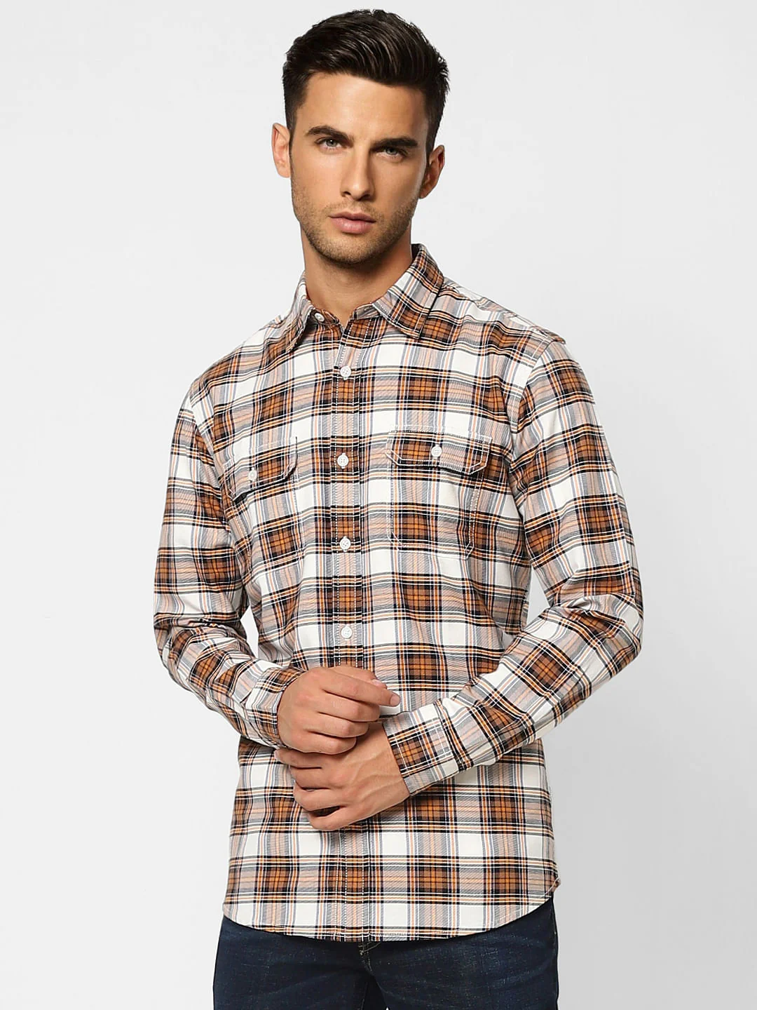 Brown Check Print Full Sleeves Shirt - Image 2