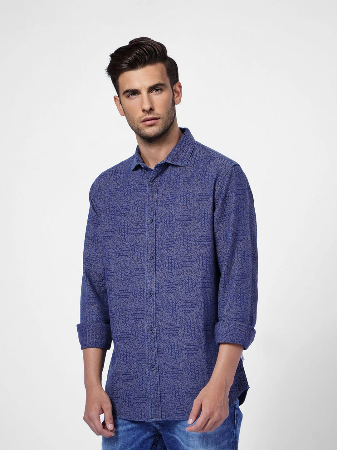 Blue Printed Full Sleeves Shirt - Image 3