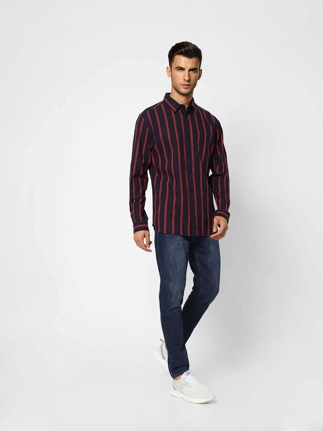 Dark Blue Striped Full Sleeves Shirt - Image 6