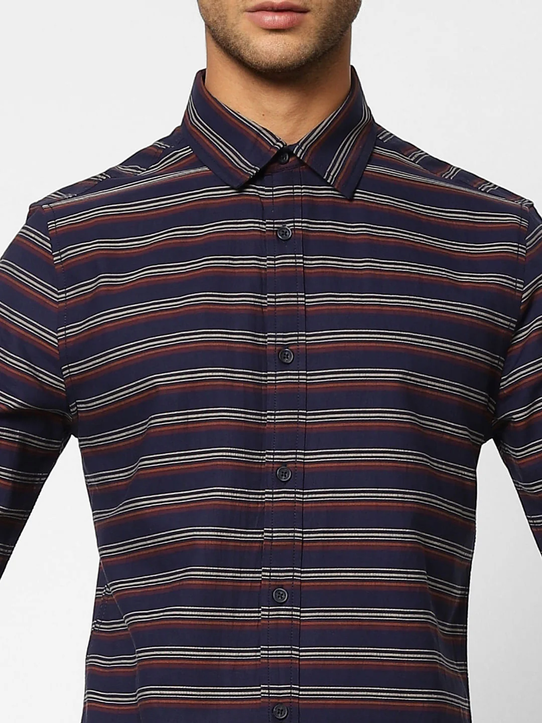 Navy Blue Striped Full Sleeves Shirt - Image 5