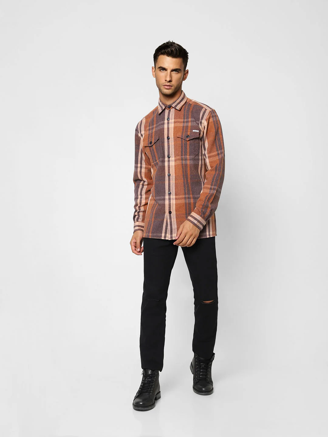 Brown Check Print Full Sleeves Shirt - Image 6