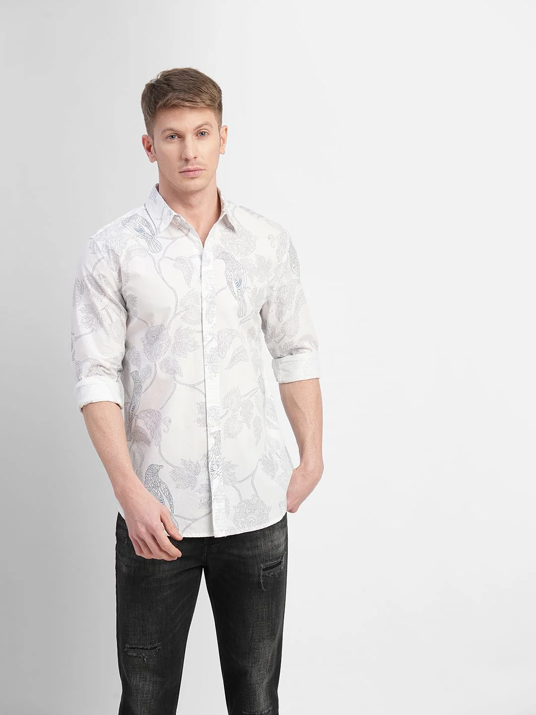 White Printed Full Sleeves Shirt - Image 2